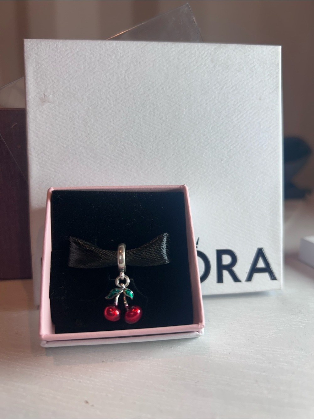 Red Cherry Enamel Dangle Charm with Green Leaves 🍒
